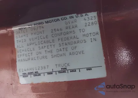 1974 Ford Econoline Van из США, поврежденный, VIN 000000E14AHV12387